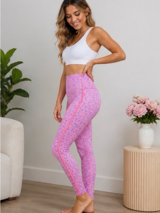 LoveShackFancy Pants - LoveShackFancy Pink Floral Leggings High Waisted Stretch Athleisure XS/S